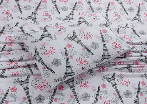 Kids Zone Home Collection Sheet Set Girls/Teens Paris Eiffel Tower Hearts Flowers White Pink Black Pink/White New # Flatscreen Paris (White, Twin)