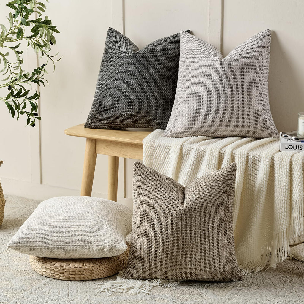 Volcanics Neutral Linen Throw Pillow Covers 20x20 Set of 4, Decorative Soft Accent Pillowcases for Couch, Bed, or Sofa, Boho Farmhouse Style for Modern Living Room Decor