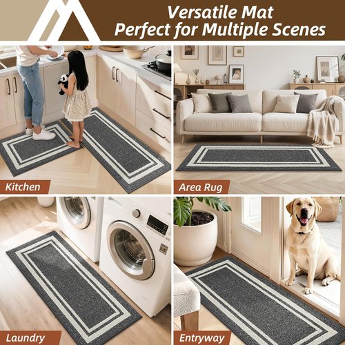 COSY HOMEER Kitchen Rugs Non-Slip 24x35/24x60 Inch Thick Polypropylene Standing Mat for Home Machine Washable, Black Frame