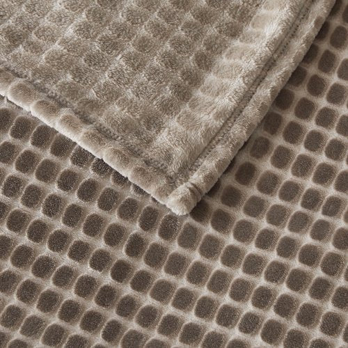 Oversized King Fleece Blanket 120x120 Inches, Seamless Soft Cozy 3D Jacquard Flannel Blanket 10'x10' Extra Large for Bed, Sofa, Travel & Camping, California King Throw, Taupe - Oval Pattern