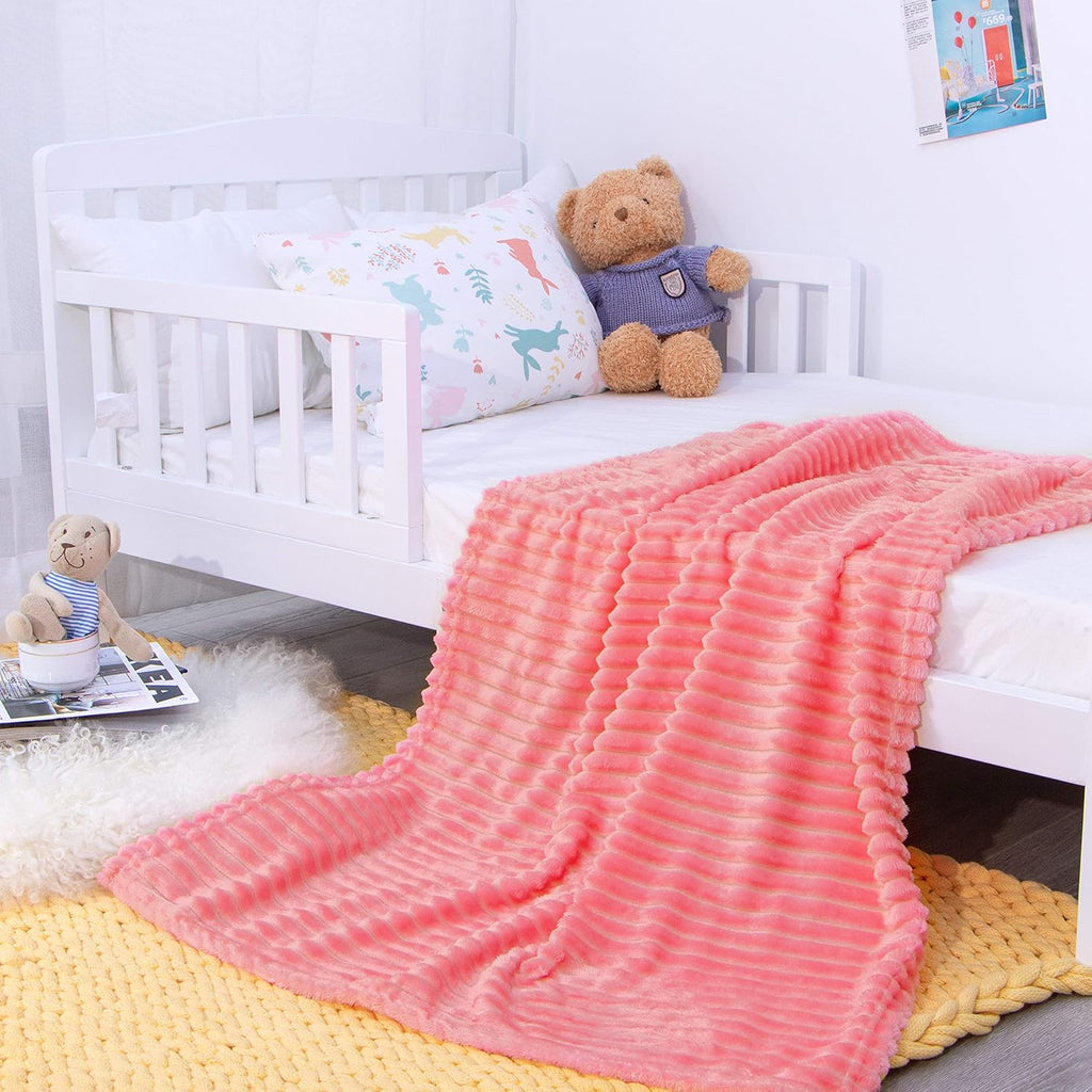 NTBAY Flannel Toddler Blanket - Fluffy, Warm & Lightweight Reversible Stripes | 30x40 Inches, Pink