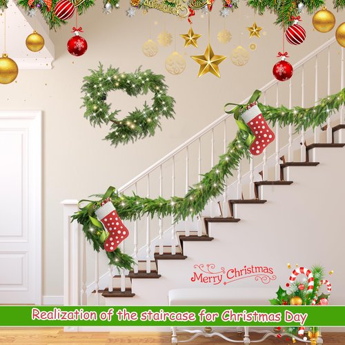Goldshire 6 Ft Christmas Norfolk Pine Garland with 100 LED Lights, Dense Norfolk Pine Real Touch Garland, Artificial Greenery Garlands for Christmas Holiday Mantle Fireplace Table Home Decor Xmas