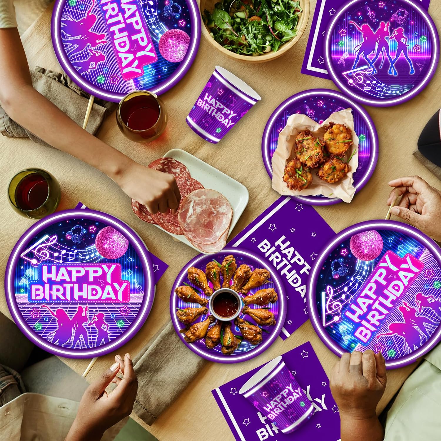 Skiennix 168-Piece K-Pop Birthday Party Set - Plates, Napkins, Cups & Cutlery for 24 Guests
