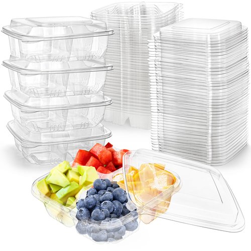 Peohud 50 Pack Clear Bento Snack Containers, 4 Compartment Food Storage Containers, Reusable Meal Prep Containers, Plastic Divided Bento Boxes with Lids for Lunch, Work, Travel