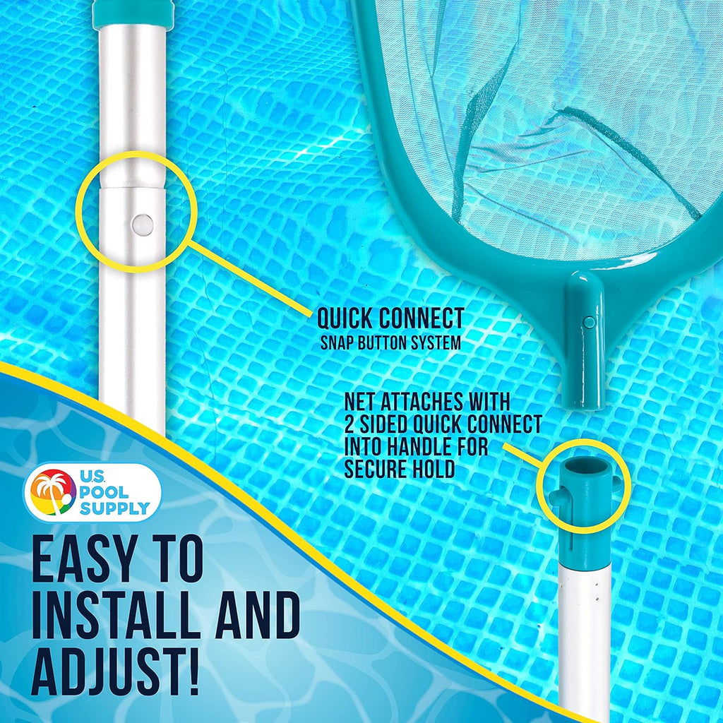U.S. Pool Supply 5-Foot Leaf Skimmer Net - Ultra Fine Mesh for Fast Cleaning | 60" Long, 4 Aluminum Pole Sections