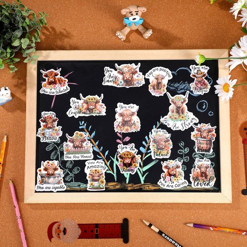 Copkim 16 Pcs Funny Puns Fridge Magnets Reward Refrigerator Magnets Cute Inspirational Magnetic Stickers for Whiteboard Supplies(Highland Cow)