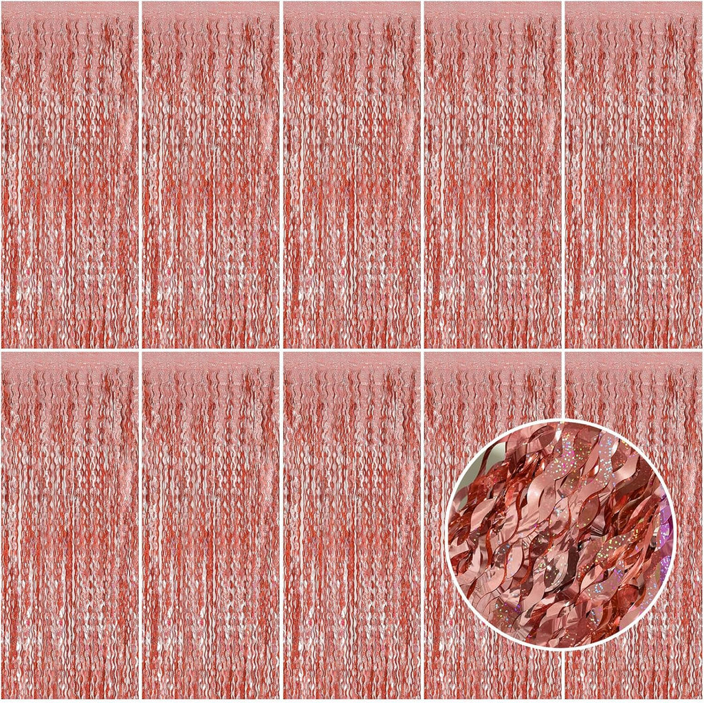 Rose Gold Tinsel Foil Fringe Curtains - Wavy Backdrop for Parties & Events | Photo Booth Decor