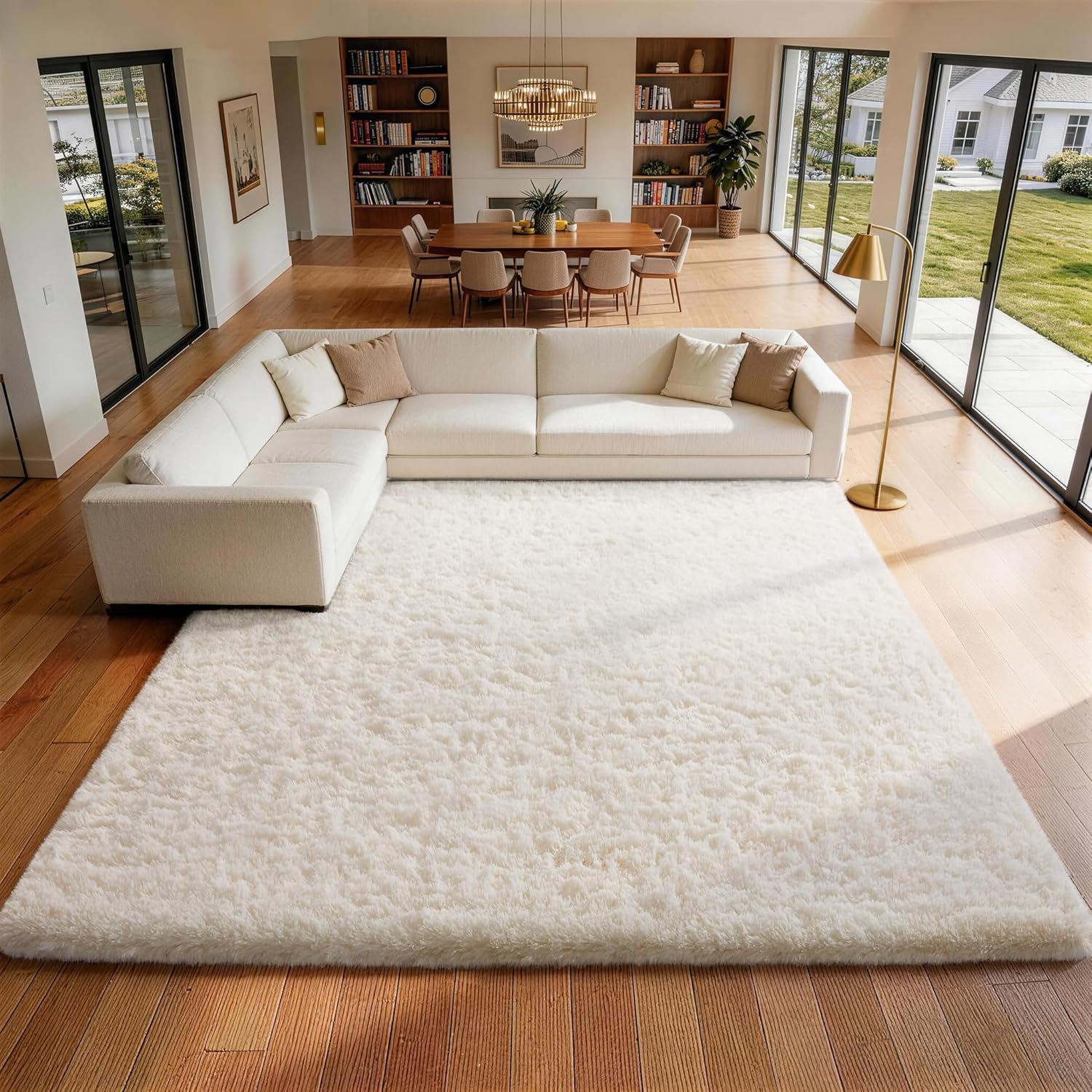 Ophanie Area Rugs - Large Ivory Shag Carpet for Living Room | Soft 9x12 Nursery Rug for Kids' Rooms