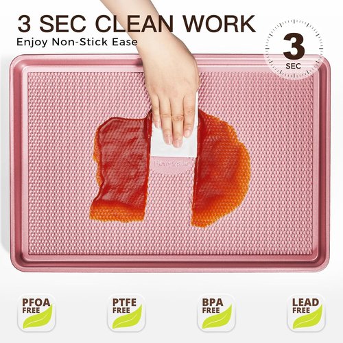 HONGBAKE Baking Sheet Pan Set - Nonstick Cookie Sheets with Diamond Texture | Heavy Duty, Pink