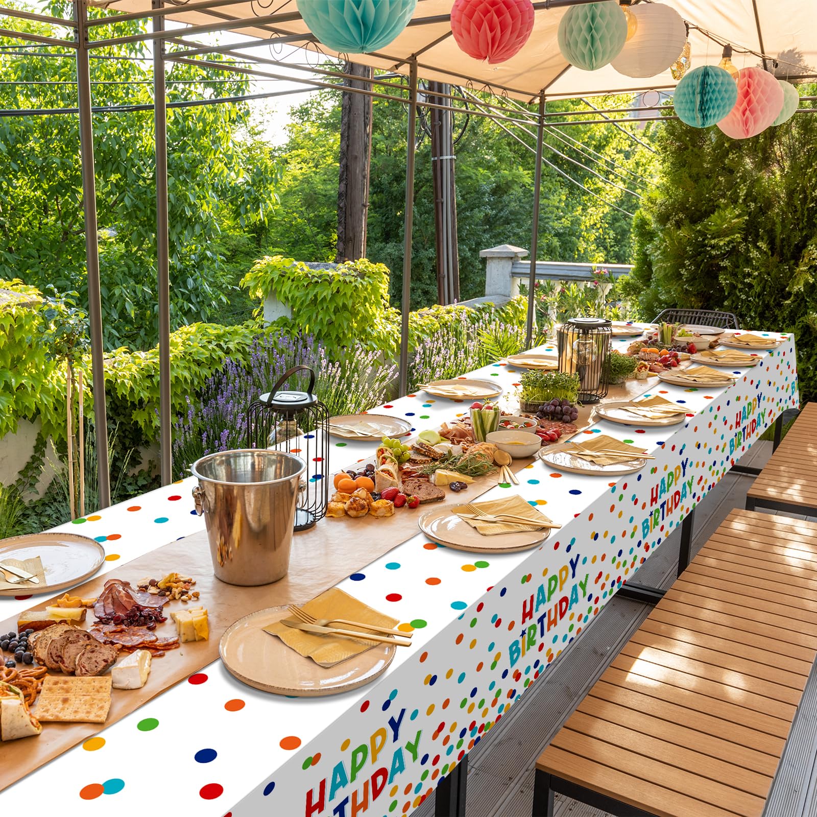 1 Pack Happy Birthday Plastic Tablecloth Decorations,Disposable Colorful Polka Dots Table Cloths,Rectangle Waterproof Table Cover for Girls Boys Birthday Baby Shower Party Decorations,54x108 Inch