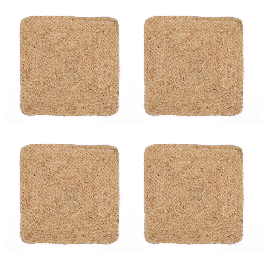 AASAAN DECOR Set of 4 Jute Braided Square Placemats for Dining Table – 13x13 Inches Natural | Rustic Farmhouse Woven Table Mats | Heat Resistant, Natural Fiber Kitchen & Dining Table Decor