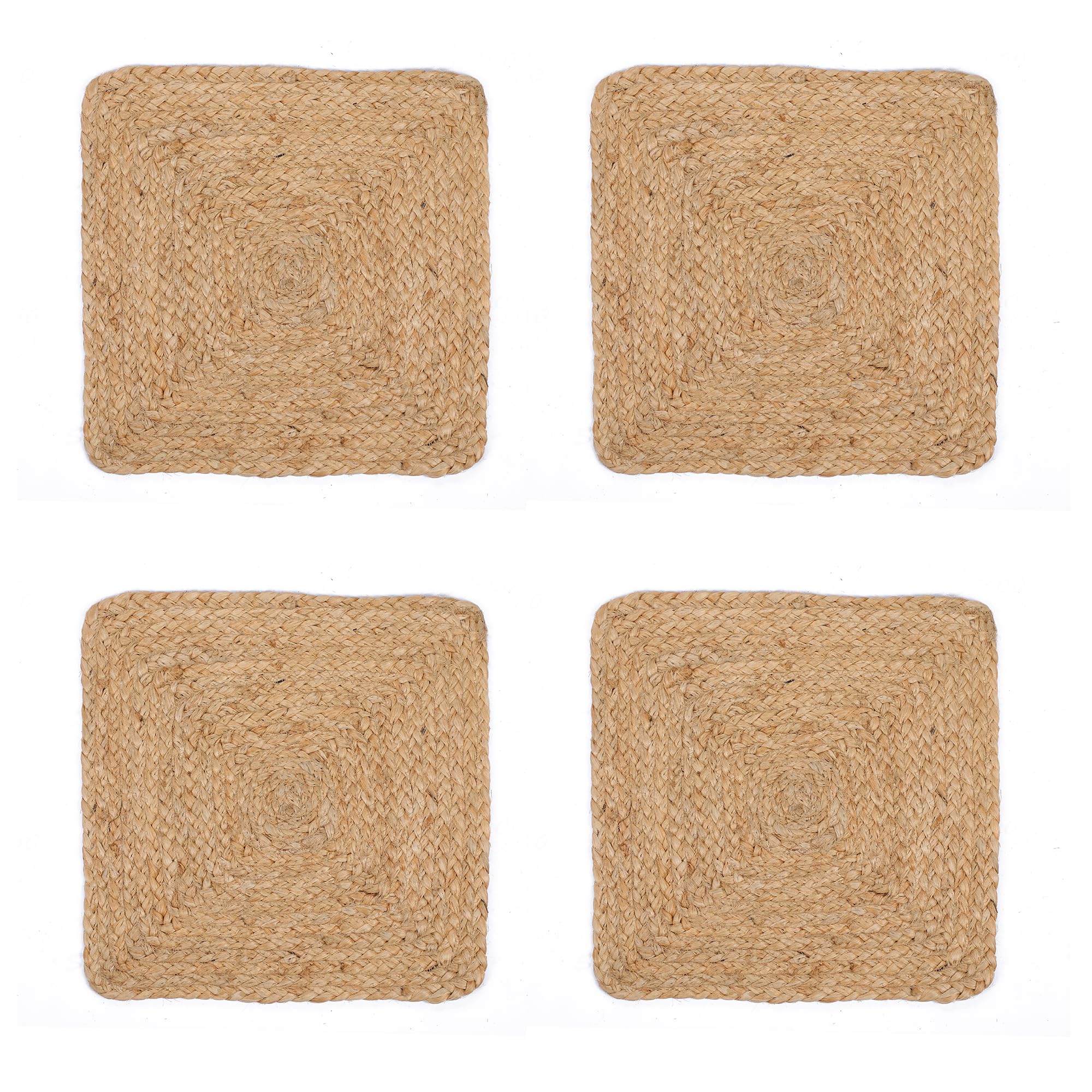 AASAAN DECOR Set of 4 Jute Braided Square Placemats for Dining Table – 13x13 Inches Natural | Rustic Farmhouse Woven Table Mats | Heat Resistant, Natural Fiber Kitchen & Dining Table Decor