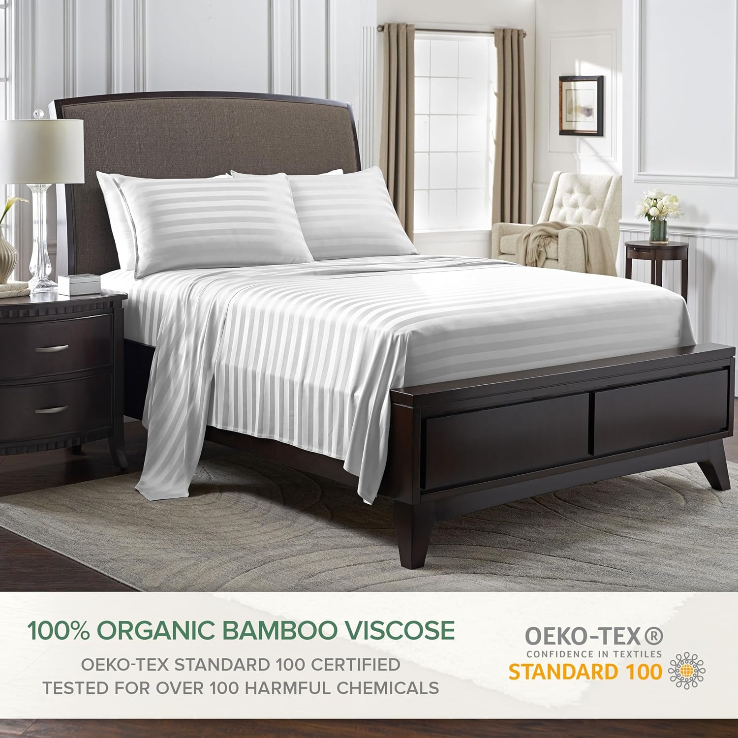 Pure Bamboo California King Sheets - 100% Organic Viscose Bed Sheet Set, Soft & Cooling, Jacquard White