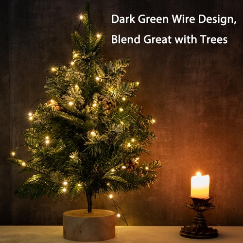 PCORES 100FT Green Wire Fairy Lights Plug-in, 300 LED Dimmable Waterproof String Lights with Remote - 8 Modes Warm White for Christmas Tree, Yard, Holiday Party Decorations