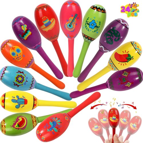 JOYIN 24 Pcs Cinco De Mayo Mini Wooden Maracas Musical Party Favors for Birthday Party Favors, Mexican Fiesta Decorations, Luau Photo Props, Carnivals Event, Taco Tuesday