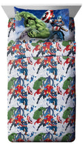 Jay Franco Kids Sheet Cartoon Set with Fitted, Flat Sheets & Pillow Cover - Ultra-Soft Bedding with Pillowcase for Room Decor, Blue - Avengers, 3 Piece Twin