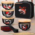 Japanese Ramen Bowl Set of 4-20 Pcs, 32 Oz Ceramic Microwaveable & Dishwasher Safe Large Noodle Bowls with Lid & Built-In Chopstick Holder, Pho, Udon, Thai, Korean, Rice - 6.5 Inch