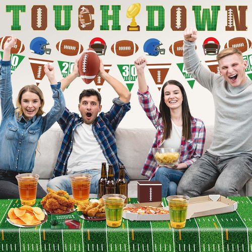 173PCS Football Party Supplies Kit for 24 Guests - Football Birthday Party Supplies with Paper Plate Napkin Big Cup Cutlery Banners Touchdown Tablecloth Tailgate Party Decorations(B)