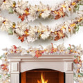 Thanksgiving Garland with Lights 9FT Plug in Thanksgiving Decorations for Home with 50 Warm Incandescent Bulbs UL Certified Connectable Lighted Fall Garland for Indoor Outdoor Harvest Decorations