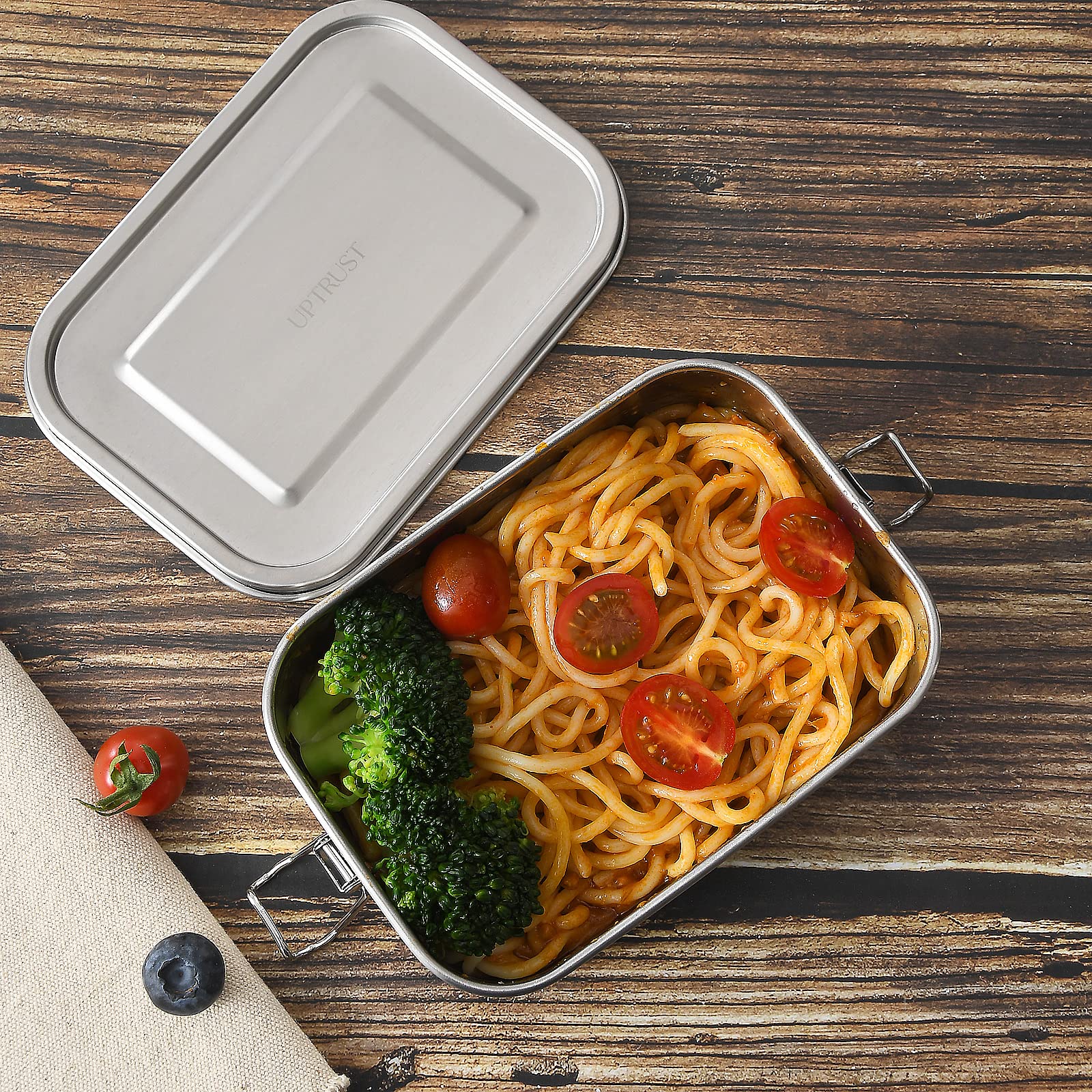 UPTRUST Stainless Steel Lunch Box, 800ML/27oz, Metal Bento Boxes with Lockable Clips t, Adjustable Divider included, Metal Lunch box for Travel & Work
