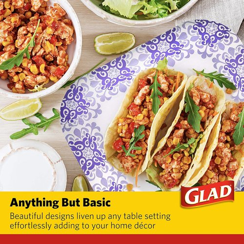 Glad Disposable Paper Plates - Soak Proof & Cut Proof Heavy Duty | 8.5" Diameter, 50 Count Bulk