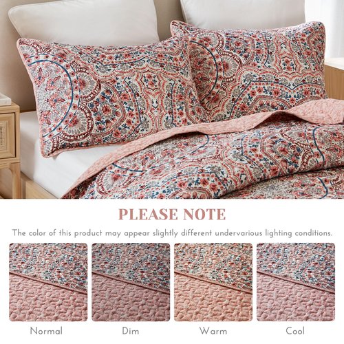 Comfort Spaces Valerie Boho Quilt Set Twin/Twin XL Pink - Soft Reversible Watercolor Medallion Bedding, Lightweight All Season Bedspread for Kids Teens Dorm Guest Room