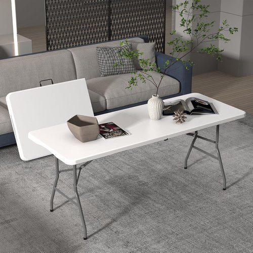 Allpop 6Ft Folding Table - Portable Indoor/Outdoor Plastic Dining Table with Carrying Handle | White