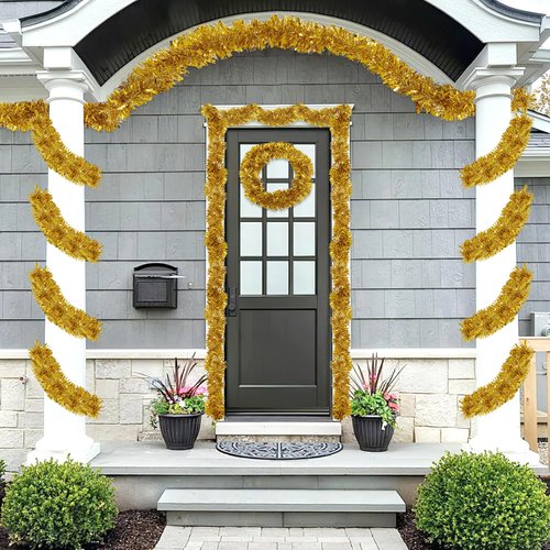 50FT Tinsel Christmas Garland Metallic Twist Garland Shiny Hanging Tinsel for Christmas Tree Party Supplies Indoor Outdoor Home Xmas Decoration (Gold)