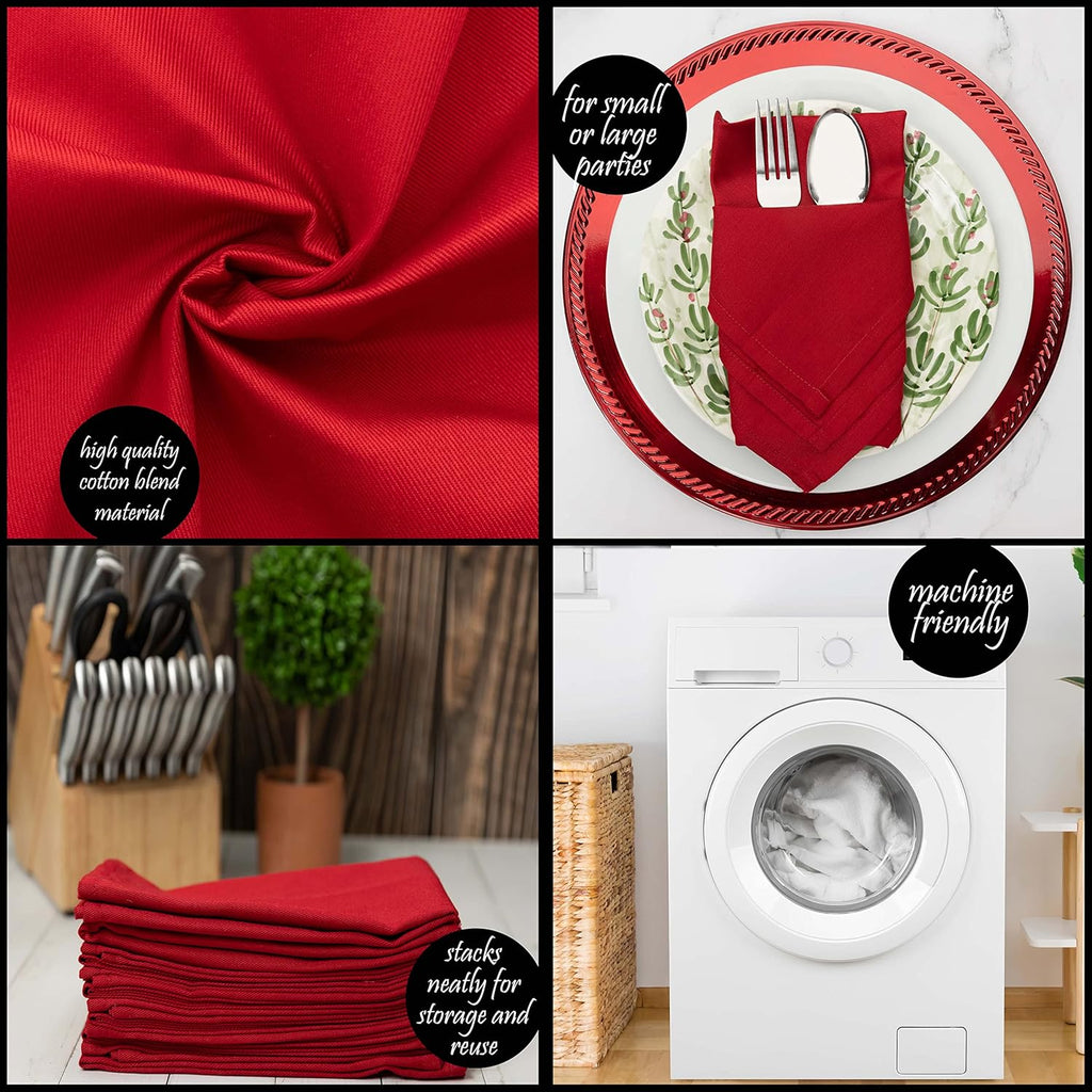 PERLLI Christmas Red Cloth Dinner Napkins - 12 Pack, 18x18 Inches, Soft Cotton Blend, Washable & Reusable