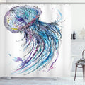 Ambesonne Jellyfish Shower Curtain, Aqua Colors Art Ocean Animal Print Sketch Style Creative Sea Marine Theme, Cloth Fabric Bathroom Decor Set with Hooks, 69" W x 84" L, Blue White