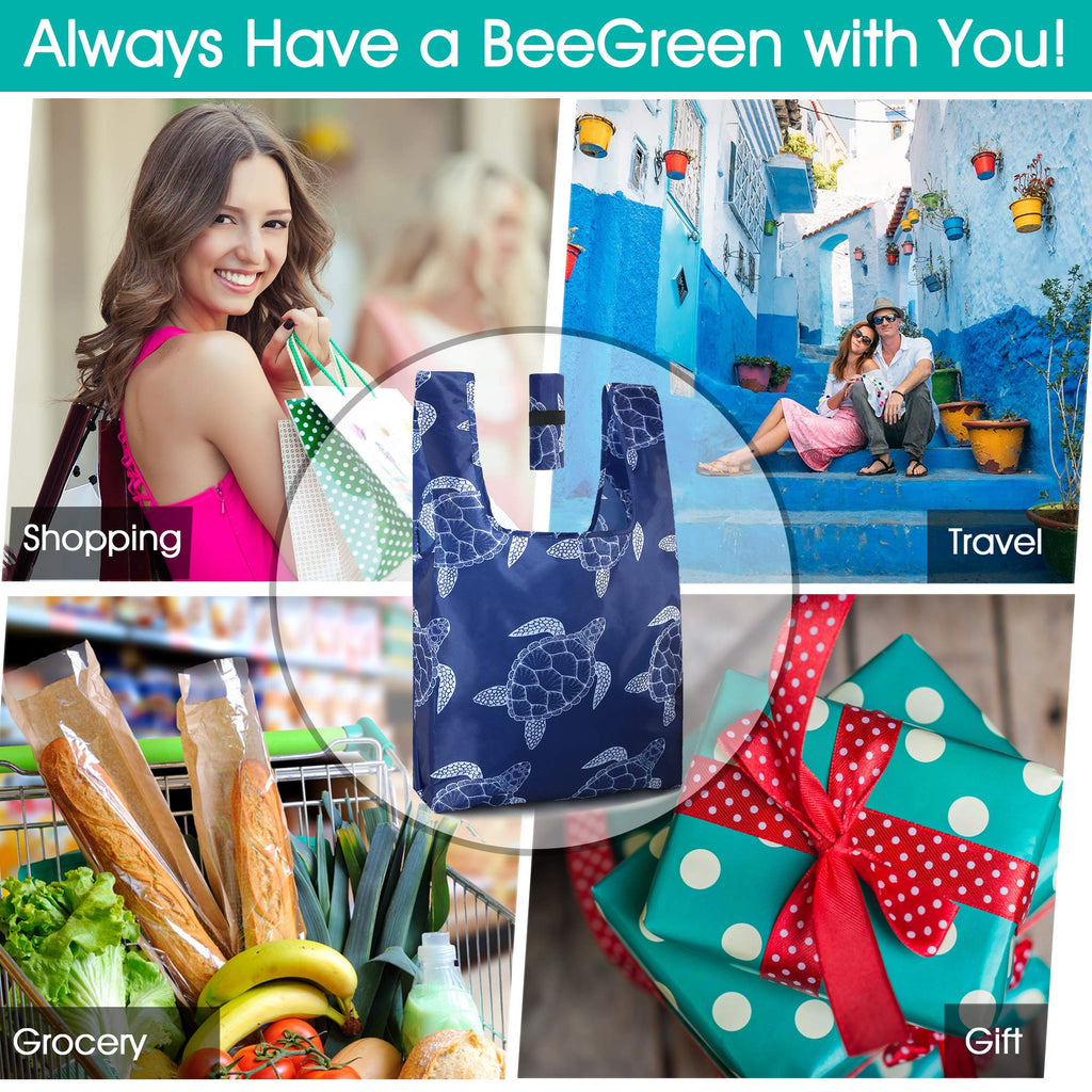 BeeGreen Reusable Grocery Bags Foldable 12 Pack Large Cute Totes - Heavy Duty Washable Holiday Cloth Gifts Bag with Handles, Reusable Gift Bulk Shopping Bags for Groceries for Women Animal Lover