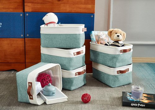 DECOMOMO Small Storage Baskets - Teal & White Closet Organizing Bins | 6 Pack for Efficient Shelving