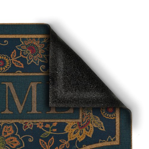 Mohawk Home Cozy Jacobean Casual Floral; Novelty Teal Blue 2' X 3' Door Mat Perfect for Garage, Porch
