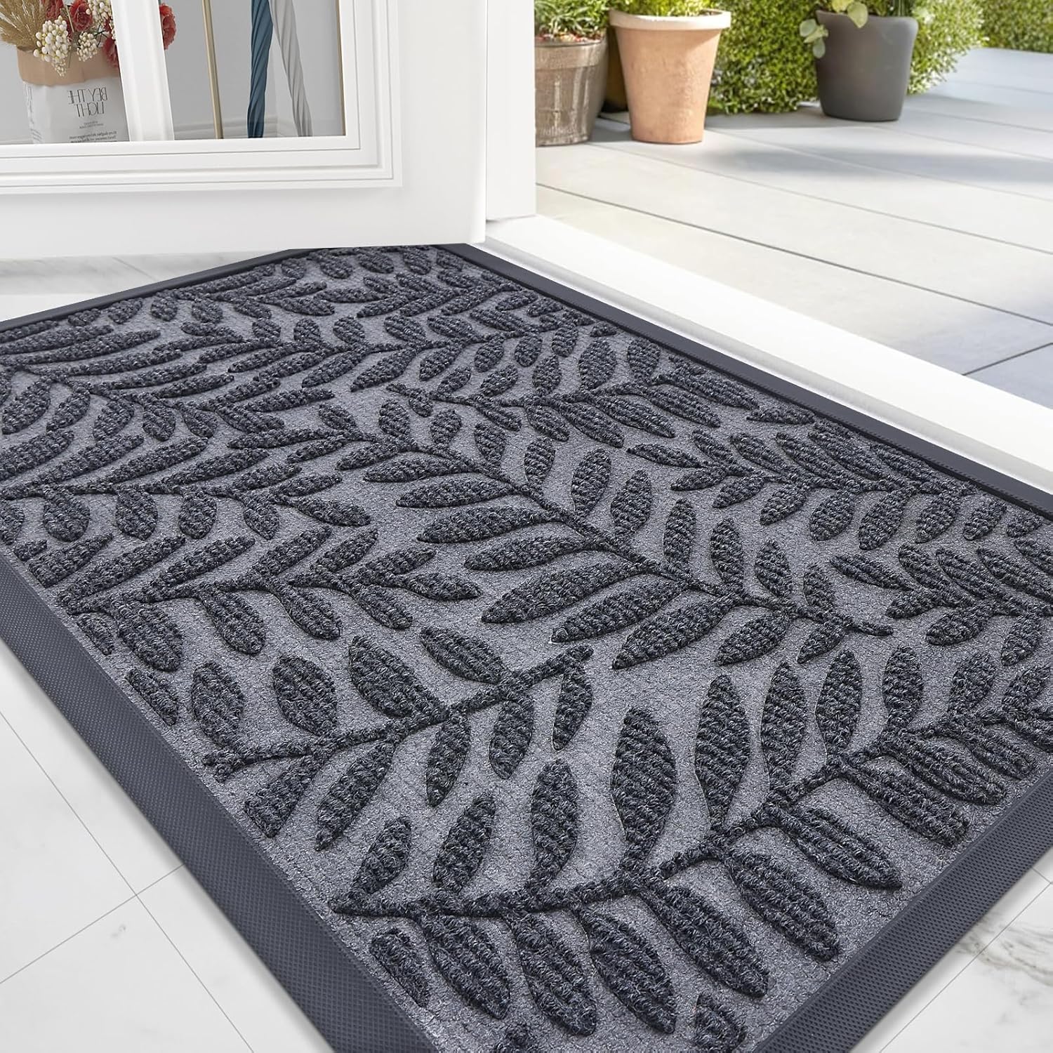 OLANLY Indoor Outdoor Door Mat - Waterproof All-Weather Doormat, 29.5x17, Sturdy Natural Rubber, Easy Clean, Medium Grey