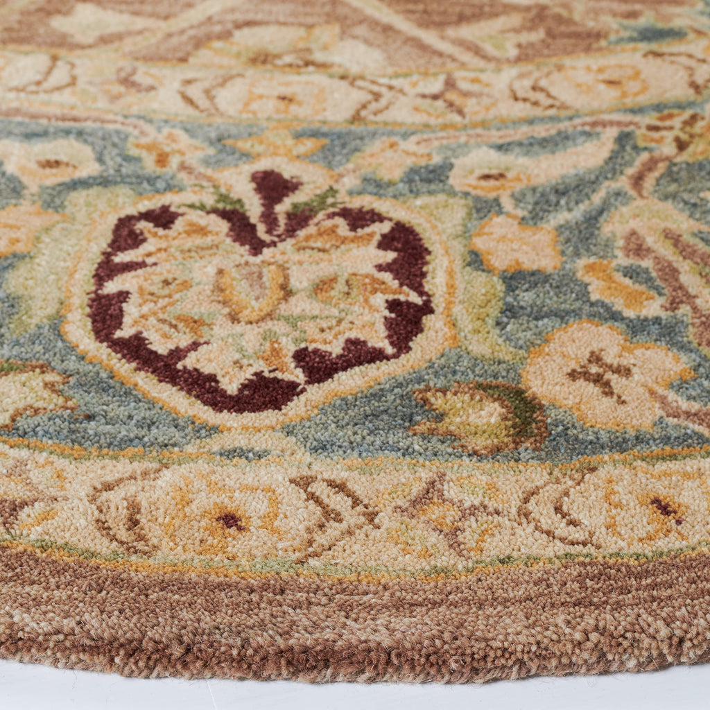 SAFAVIEH Anatolia Collection Area Rug - 4' Round, Brown & Blue, Handmade Traditional Oriental Wool, Ideal for High Traffic Areas in Living Room, Bedroom (AN549A)