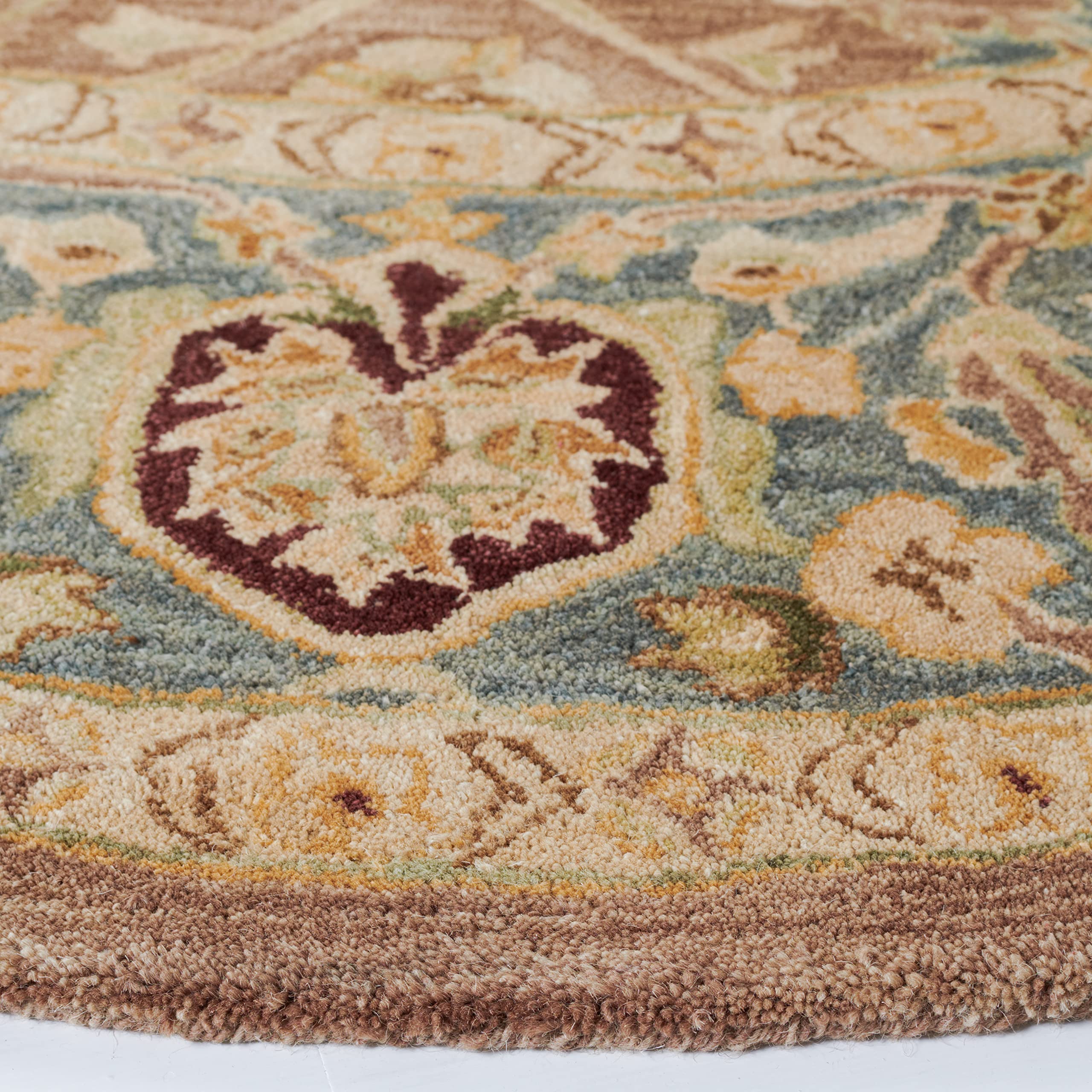 SAFAVIEH Anatolia Collection Area Rug - 4' Round, Brown & Blue, Handmade Traditional Oriental Wool, Ideal for High Traffic Areas in Living Room, Bedroom (AN549A)