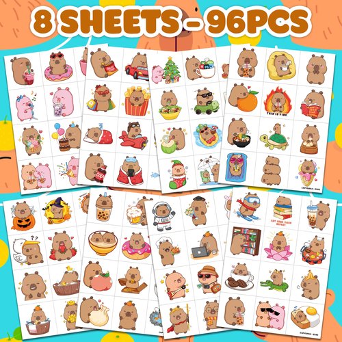 96 PCS Funny Capybara Capy Pre-Cut Temporary Tattoos for Kids | Super Cute Themed Birthday Party Favors, Supplies, Decorations, Animal Fake Tattoo Stickers, School Rewards Prizes & Gifts Boys & Girls