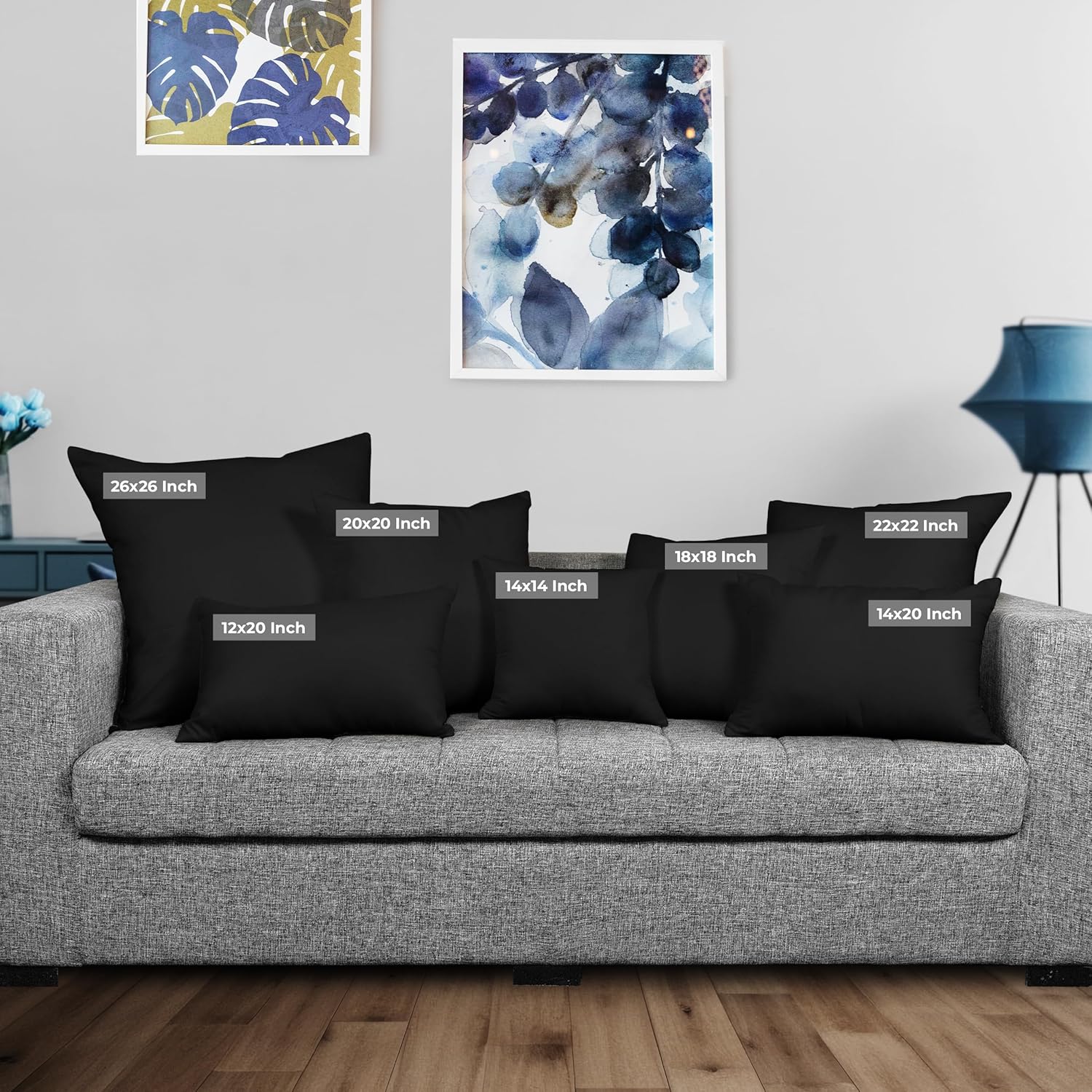 Utopia Bedding 12x20 Pillow Inserts - Set of 2 Black Decorative Throw Pillows for Sofa & Bed - Soft & Fluffy Cushions