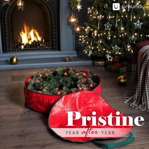 Heavy Duty Wreath Storage Bag - 24 Inch Waterproof Red Container for Year-Round Wreaths