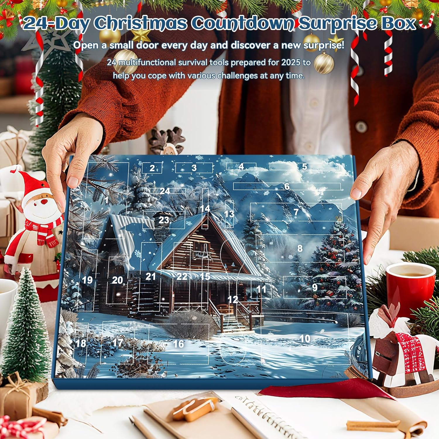 Survival Advent Calendar 2025 | 24-Day Christmas Countdown Gift Box for Outdoor Enthusiasts