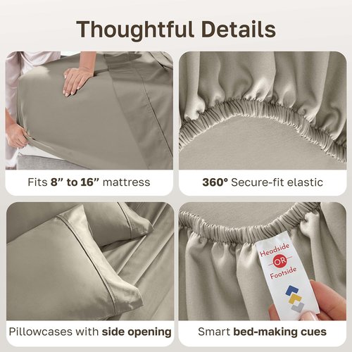 California Design Den 100% Cotton Queen Bed Sheets Set - Silky Smooth Sateen Weave, 400 TC, Taupe