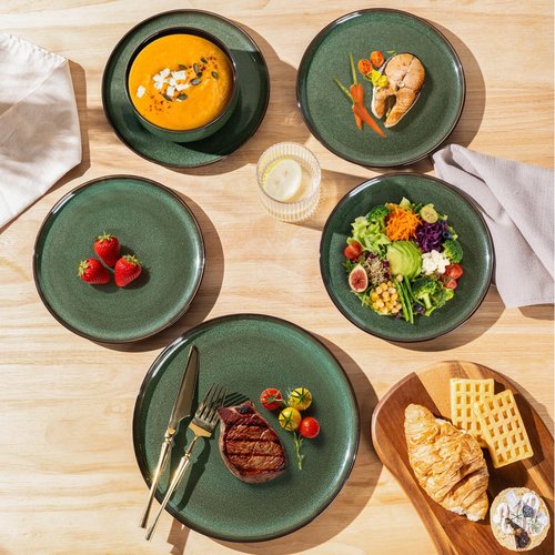 LERATIO Ceramic Dinnerware Sets for 4,Porcelain Plates and Bowls Sets,Handmade Reactive Glaze Dishes Set,Oven&Dishwasher & Microwave Safe,Service for 4