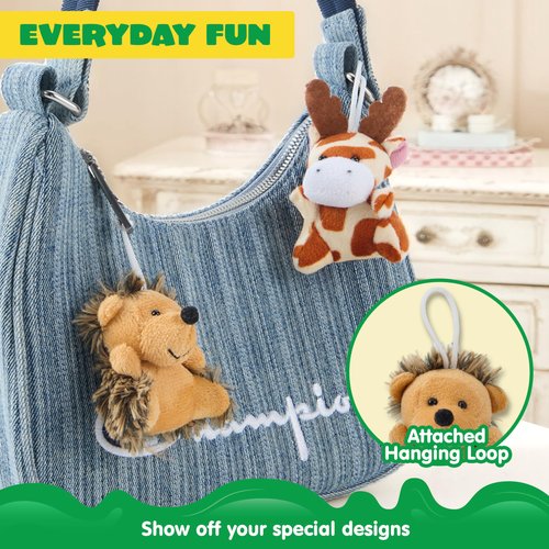 JOYIN 24 Pcs Mini Safari Animal Plush Toys (24 Units 3" Each), Animals Keychain Decoration for Kids, Small Stuffed Animal Bulk for Kids, Carnival Prizes, School Gifts, Easter Party Favor Goodie Bags