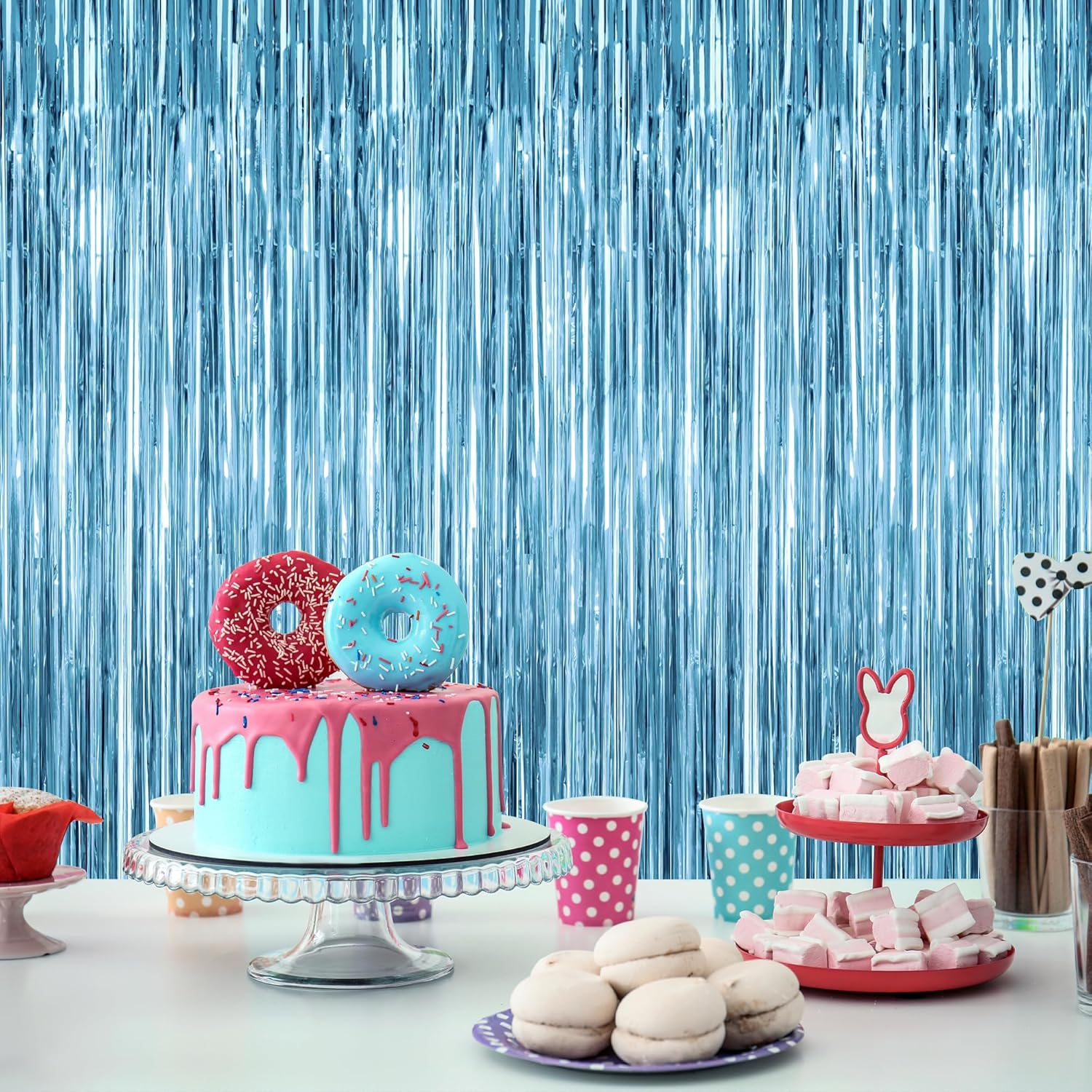 Skiennix 2 Pack Fringe Backdrop - Metallic Ocean Blue Foil Curtains | 3.28 FT x 7.05 FT Birthday & Bachelorette Party Decor