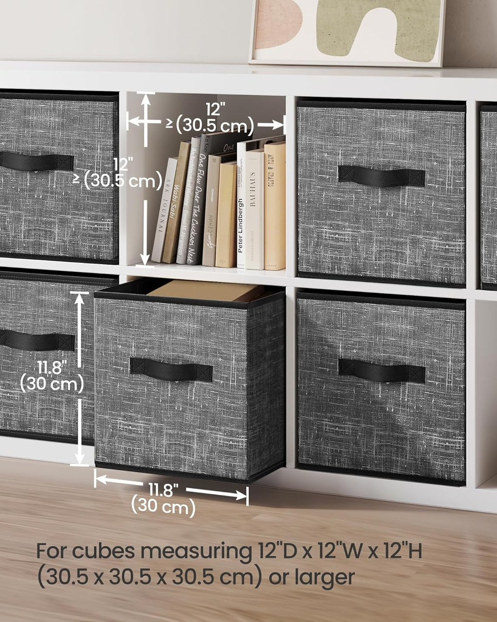 SONGMICS Storage Cubes - 11.8-Inch Foldable Non-Woven Fabric Bins with Double Handles - Set of 6, Classic Black