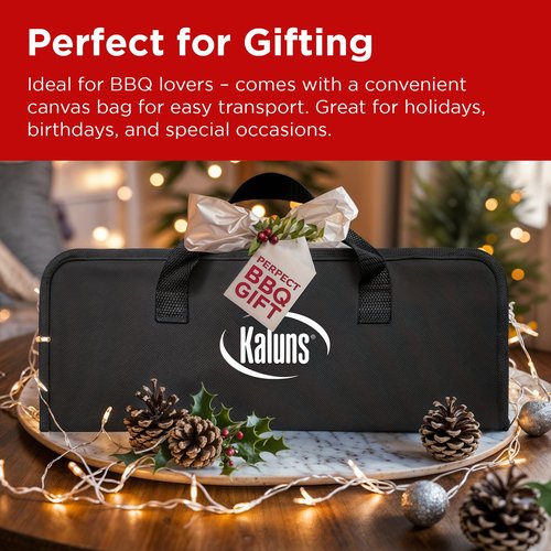 Kaluns Grilling Accessories, Mens Valentines Day Gifts for Him, Heavy Duty Stainless Steel Grill Set BBQ Grill Accessories for Outdoor Grill with Meat Thermometer, Case and Apron