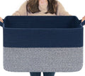 Goodpick Large Woven Blanket Basket - Decorative Cotton Rope Storage for Living Room | 22" x 17" x 12" | Mixed Blue