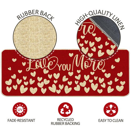 FUTBU Valentines Day Kitchen Rugs and Mats Set of 2, Red Love Kitchen Decor, Farmhouse Anti-Fatigue Mats for Floor Decorations for Home, Love You More Rug Home Decor 17"x27"+17"x47"