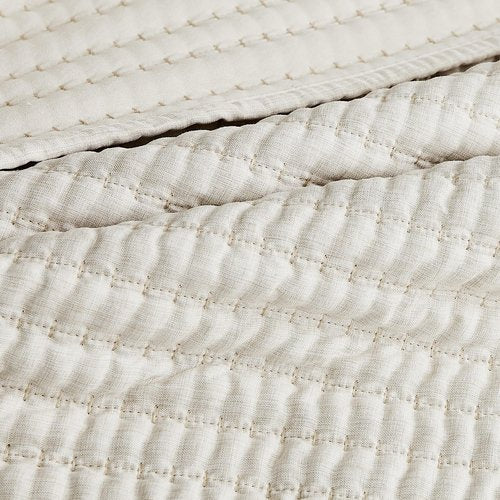 WDCOZY Beige Pick Stitch King Size Quilt Set, Striped Lightweight Soft Summer Spring Bedspread, Bamboo Linen Like Textured Coverlet, Chambray Farmhouse Country Rustic Bedding, Netural Thin Comforter