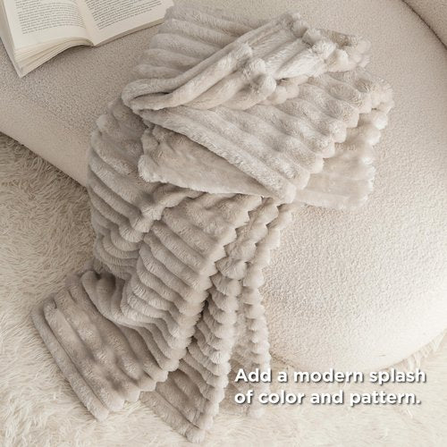 Bedsure Fleece Blanket Throw Size (Dark Grey & Beige)